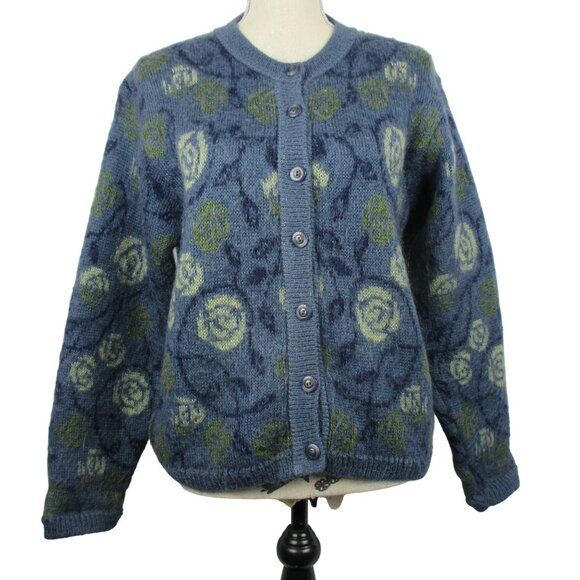 EQUORIAN Heritage Cardigan Mohair Blend Floral Button Down Sweater  Size S 10/12 - Picture 1 of 7